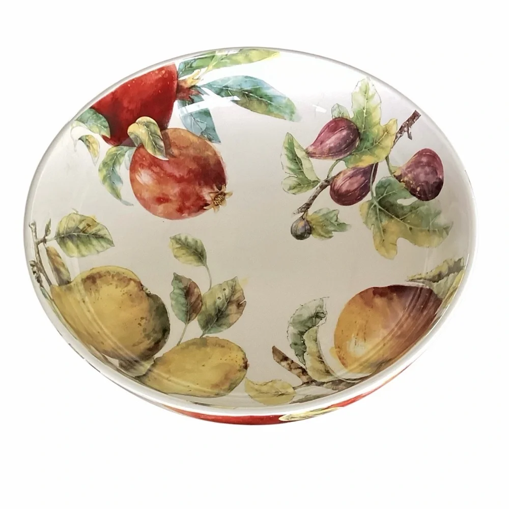 Pier 1 Fruit Motif Large White Serving Bowl Green, Yellow, Red, Purple Accents